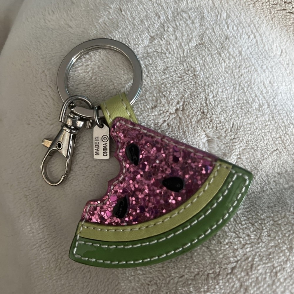 COACH Watermelon Slice Silver Tone Leash Clip Bag Charm Fob Vintage HTF Glitter - Picture 3 of 3